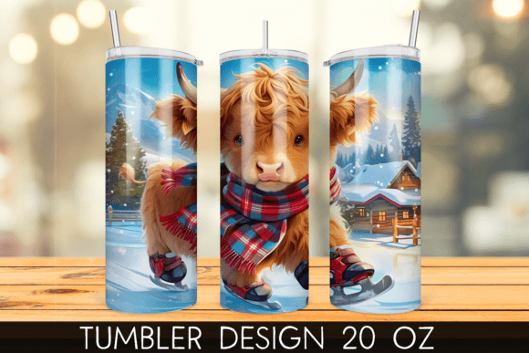 Download Ice Skating Snowy Highland Cow Tumbler - Ice skating Collection