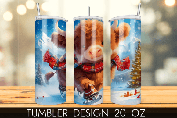 Download Ice Skating Snowy Highland Cow Tumbler - Ice skating Collection