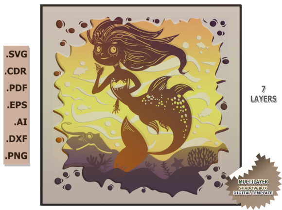 Download Multilayer Mermaid Shadow Box Template - Multilayer Collection