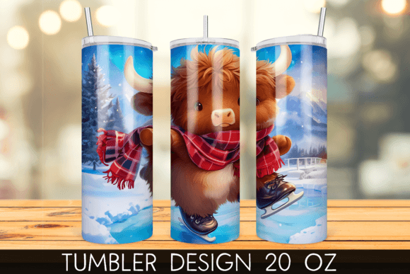 Download Ice Skating Snowy Highland Cow Tumbler - Ice skating Collection
