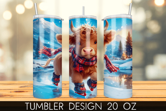 Download Ice Skating Snowy Highland Cow Tumbler - Ice skating Collection