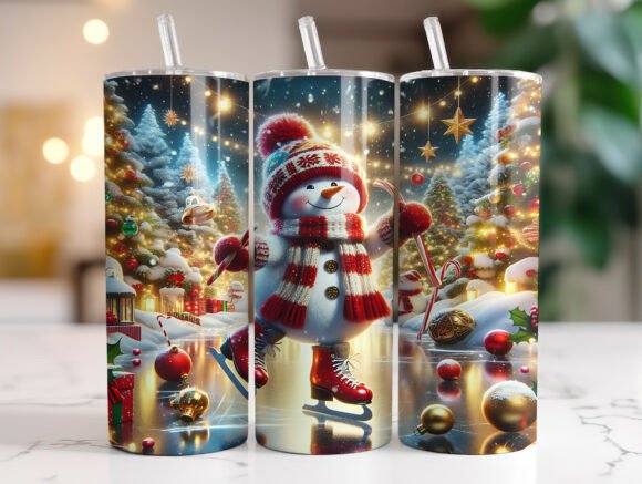 Download Snowman Ice Skating Fun Tumbler Wrap - Ice skating Collection