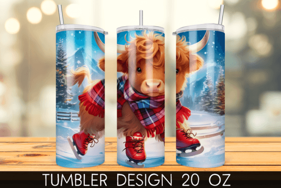 Download Ice Skating Snowy Highland Cow Tumbler - Ice skating Collection