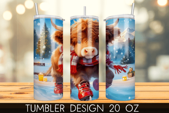 Download Ice Skating Snowy Highland Cow Tumbler - Ice skating Collection